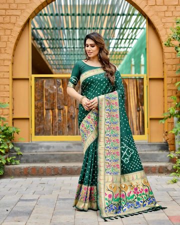 Green Bandhej Silk Saree