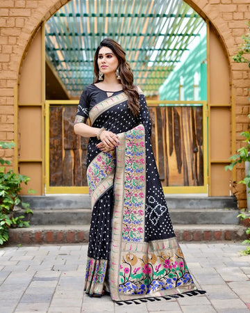 Black Bandhej Silk Saree