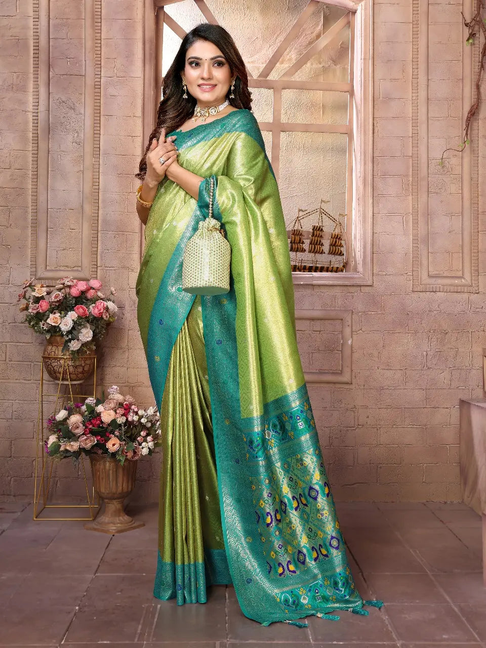 Light Green Banarasi Tissue Silk Saree