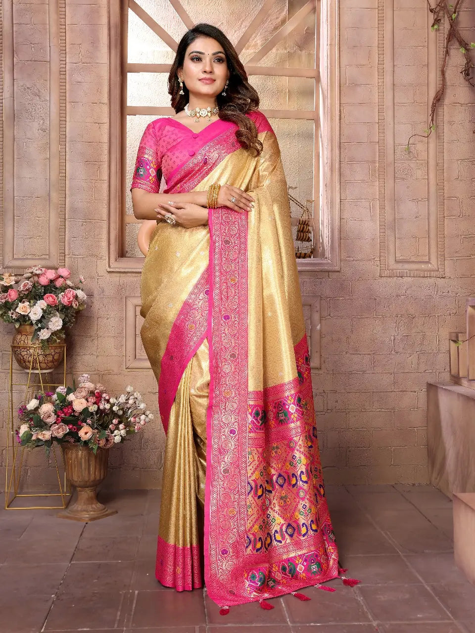 Golden Banarasi Tissue Silk Saree