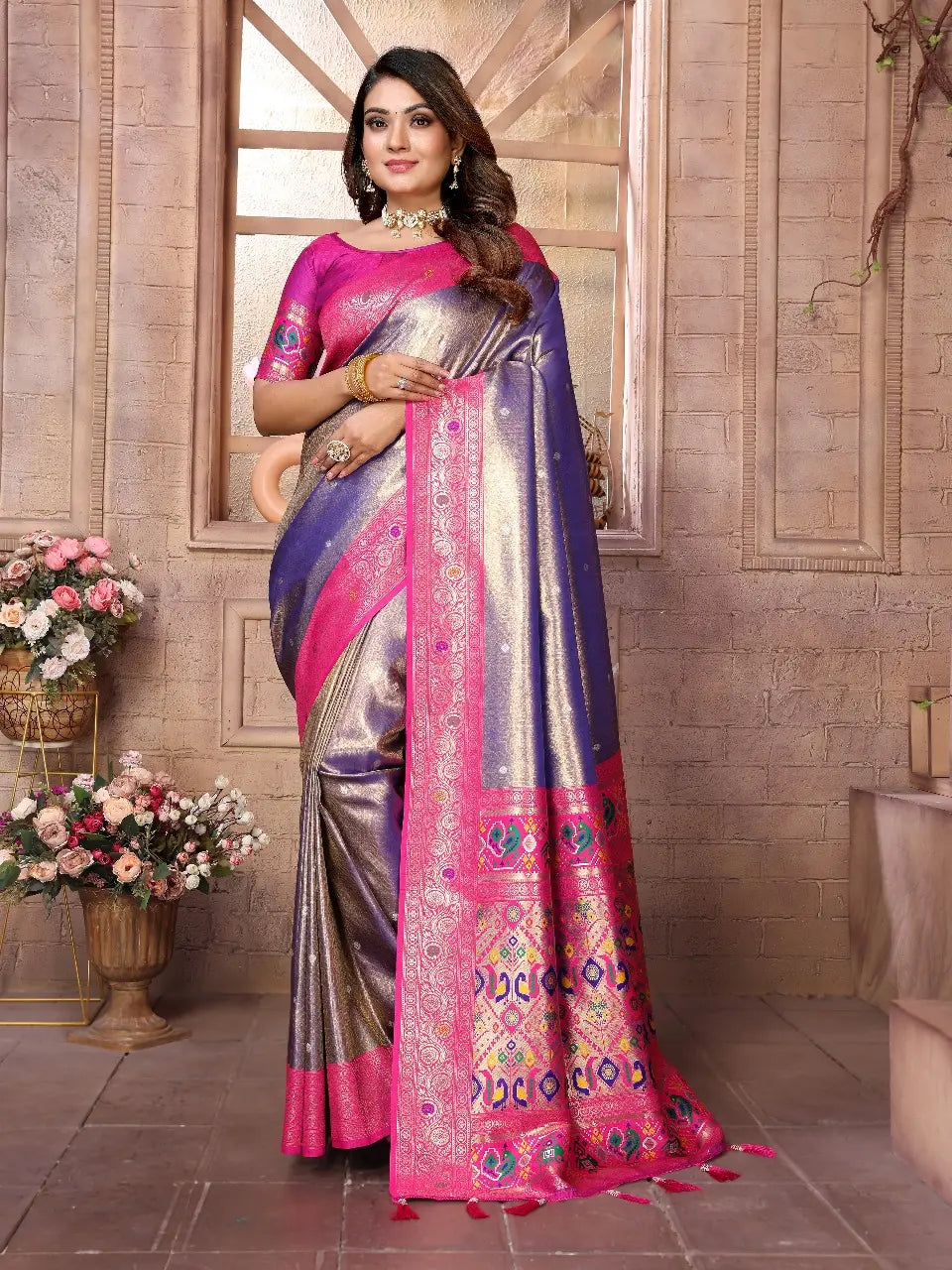 Purple Banarasi Tissue Silk Saree