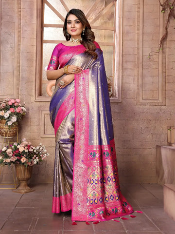 Purple Banarasi Tissue Silk Saree