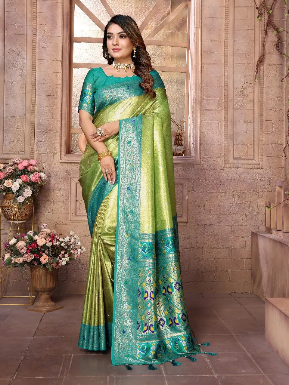 Light Green Banarasi Tissue Silk Saree