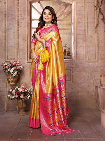 Mustard Yellow Banarasi Tissue Silk Saree