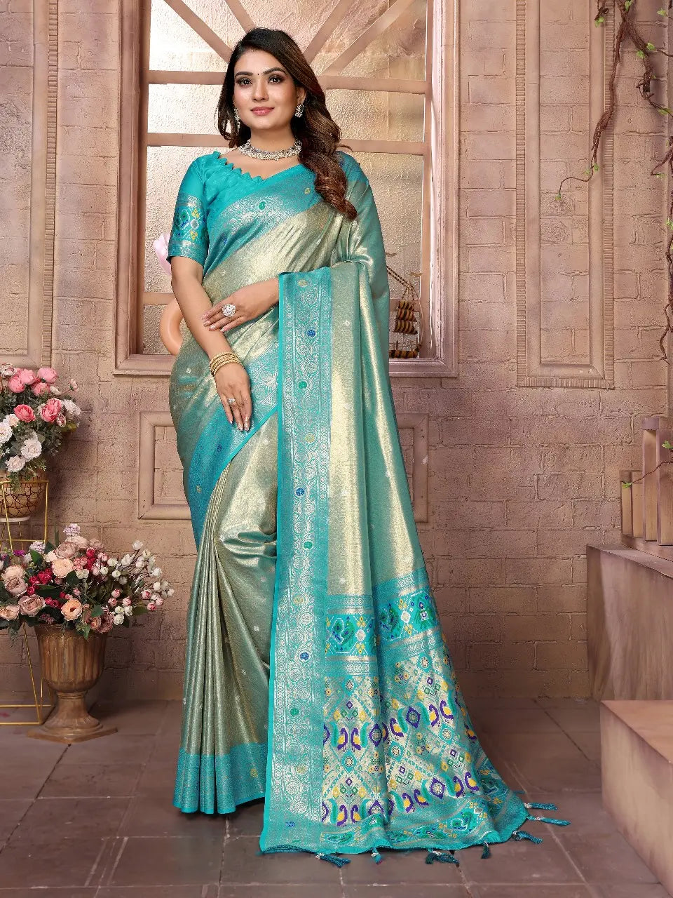 Sea Green Banarasi Tissue Silk Saree