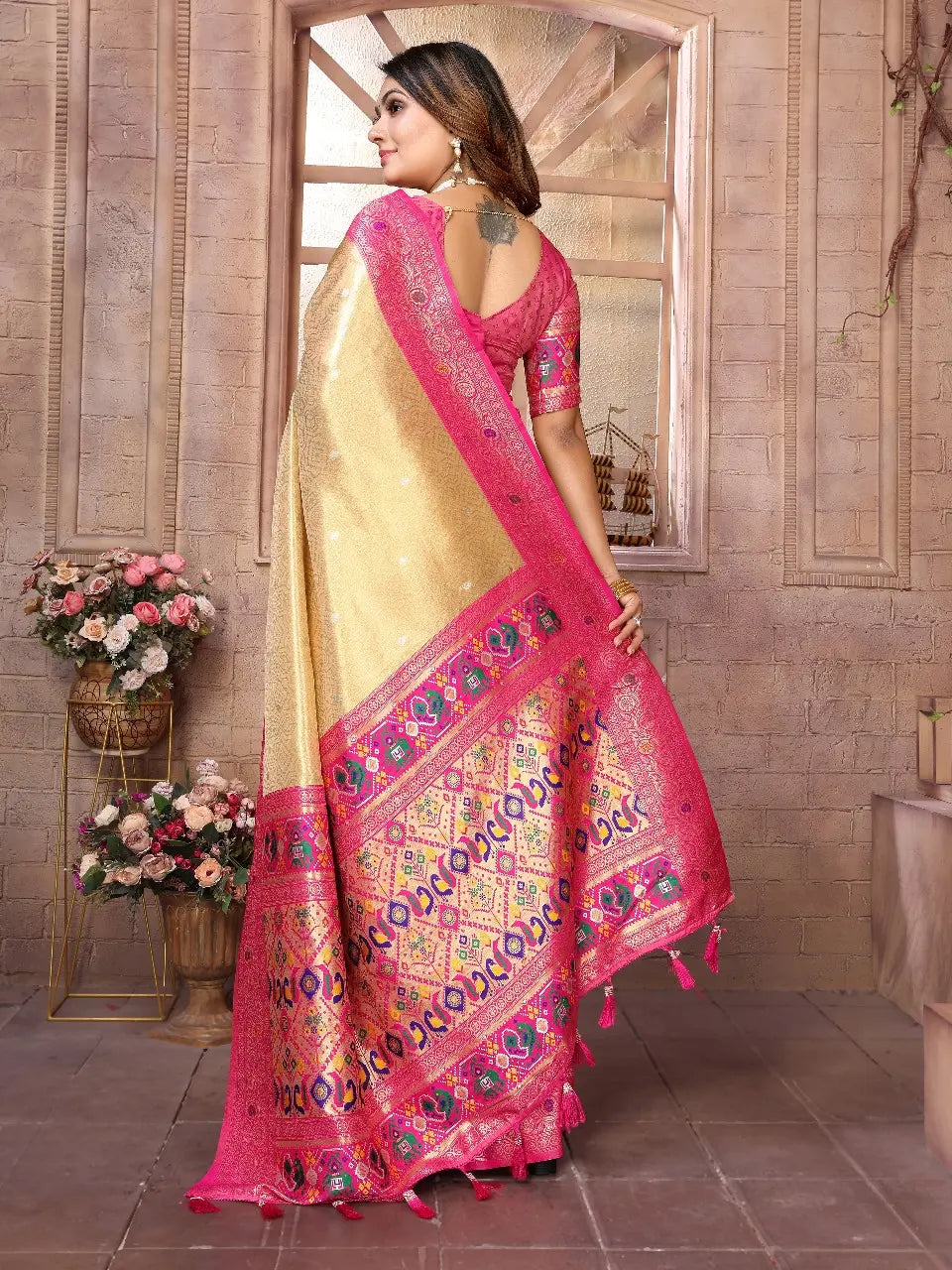 Golden Banarasi Tissue Silk Saree