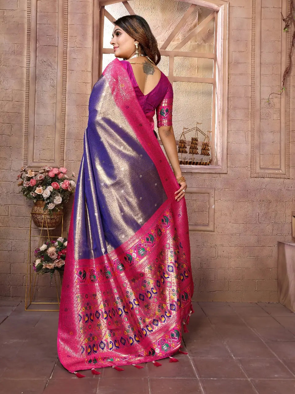 Purple Banarasi Tissue Silk Saree