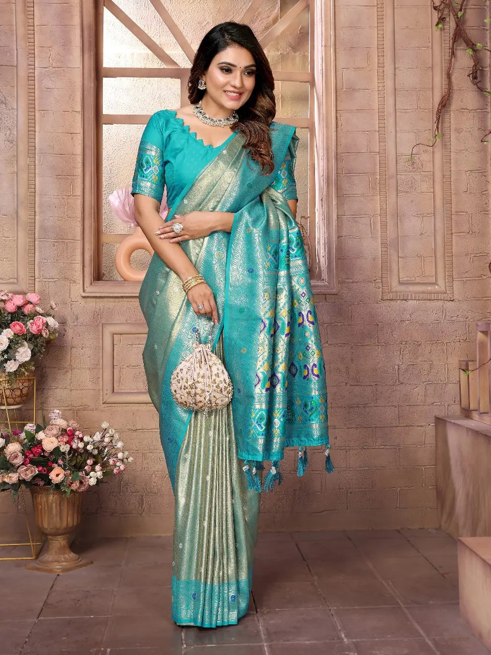 Sea Green Banarasi Tissue Silk Saree