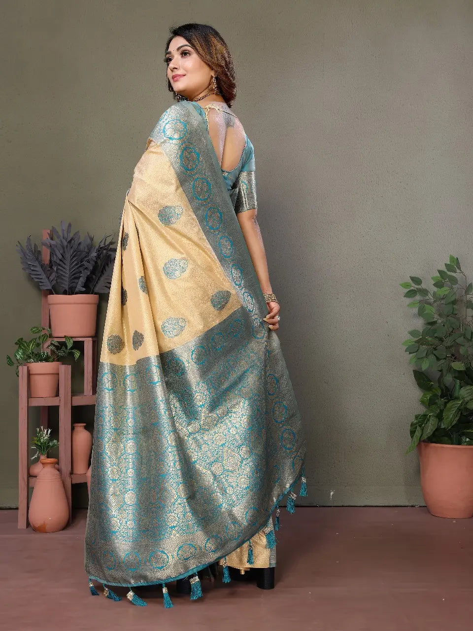 Beige Viscose Silk Saree