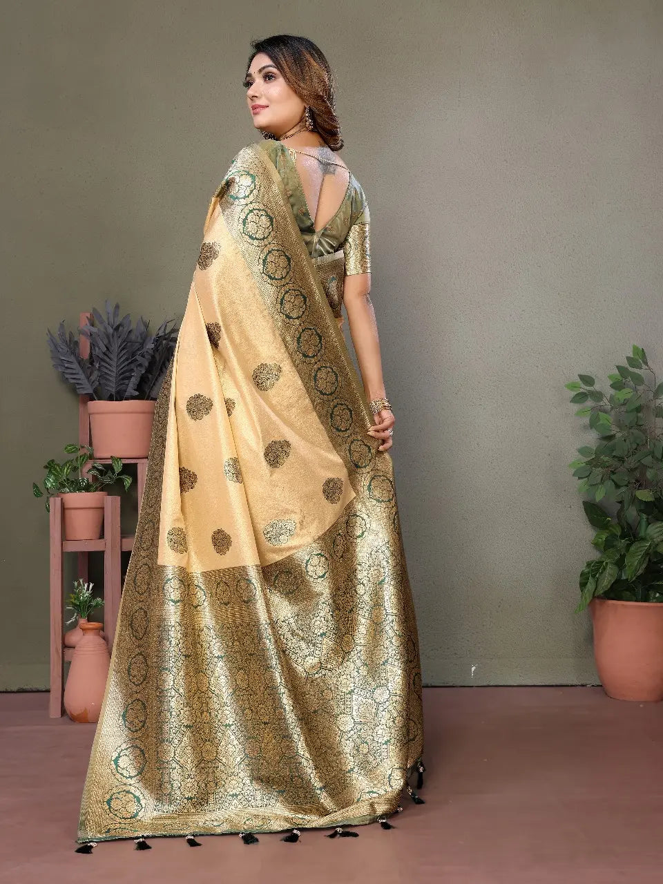 Beige Viscose Silk Saree