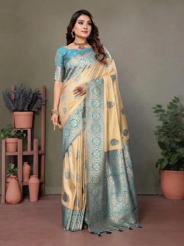 Beige Viscose Silk Saree