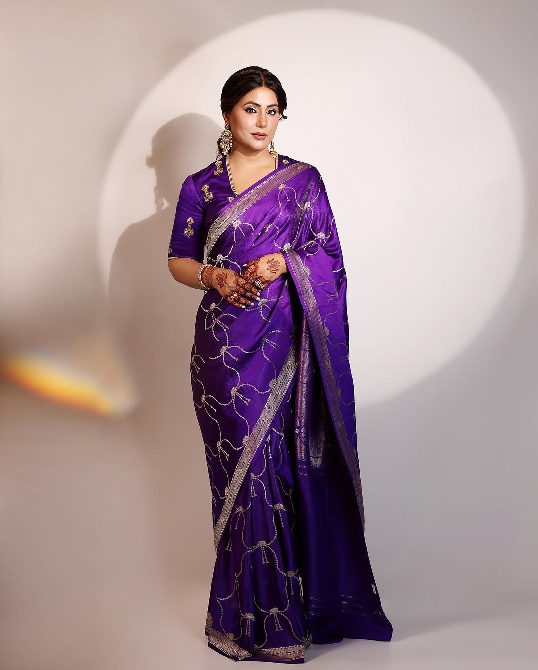 Hina Khan Inspired Purple Banarasi Katan Silk Saree