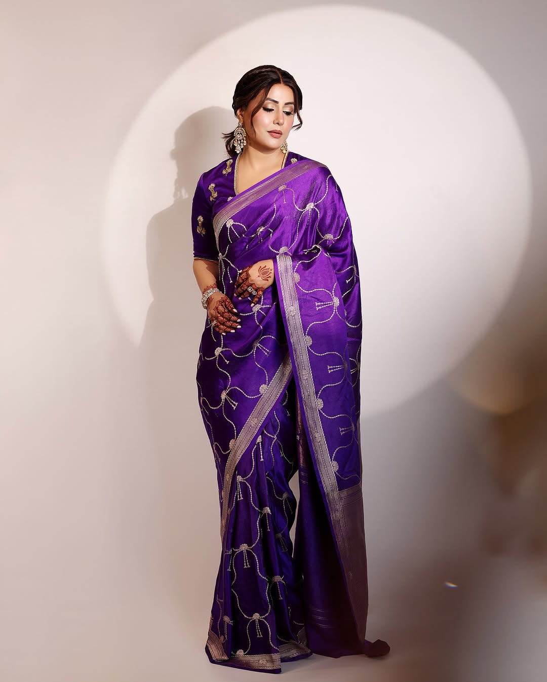 Hina Khan Inspired Purple Banarasi Katan Silk Saree