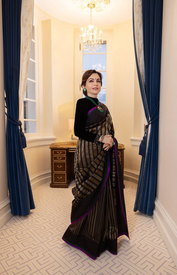 Nita Ambani Ji Inspired Black Semi Katan Silk Saree