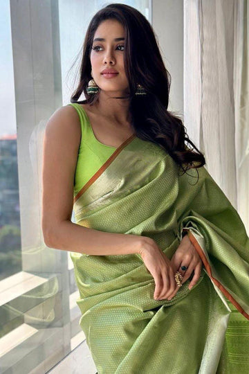 Janhvi Kapoor Inspired Light Green Tanchui Soft Silk Saree