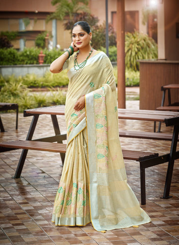 Yellow Linen Saree