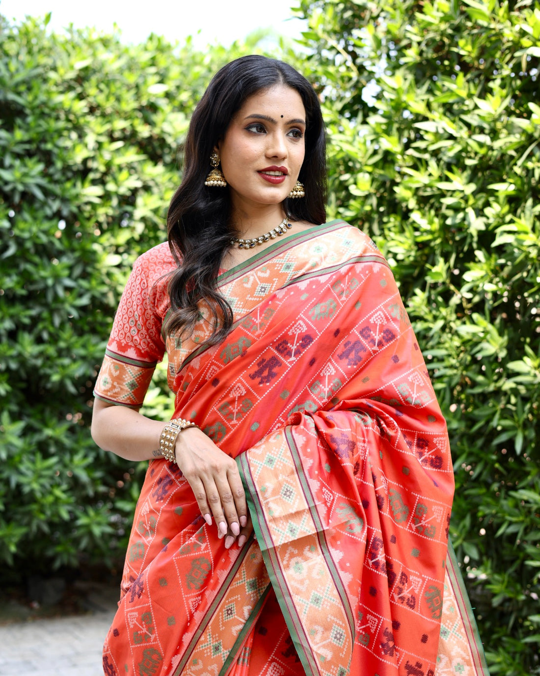 Orange Ikkat Patola Silk Saree