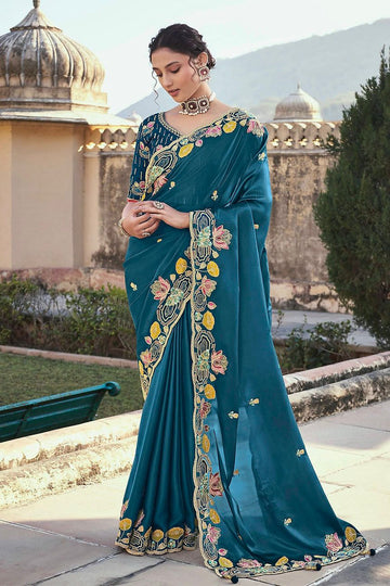 Prussian Blue Soft Jimmy Choo Silk Saree