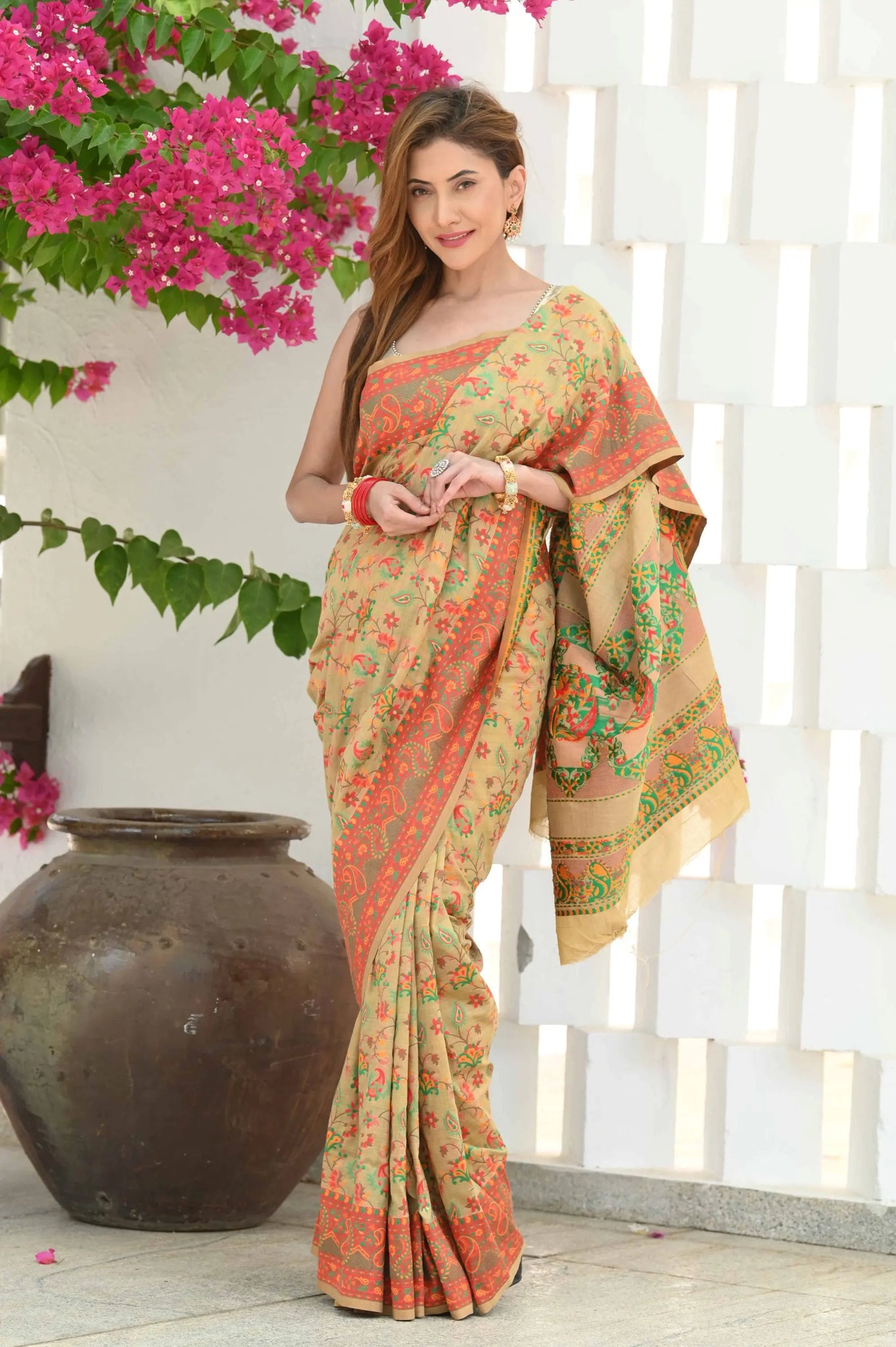 Beige Modal Cotton Silk Saree