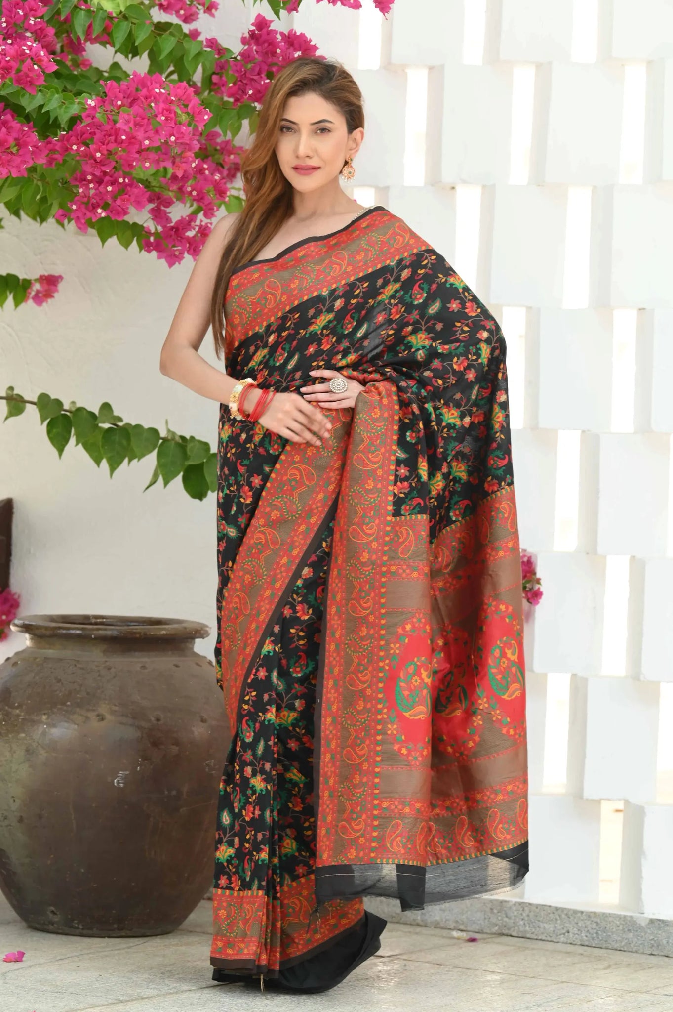 Black Modal Cotton Silk Saree