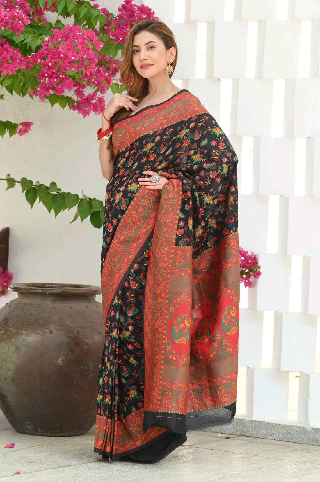 Black Modal Cotton Silk Saree