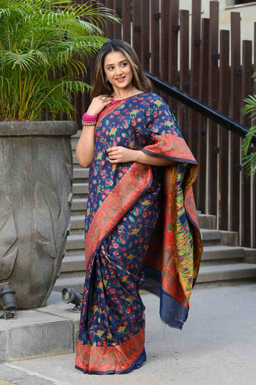 Navy Blue Modal Cotton Silk Saree