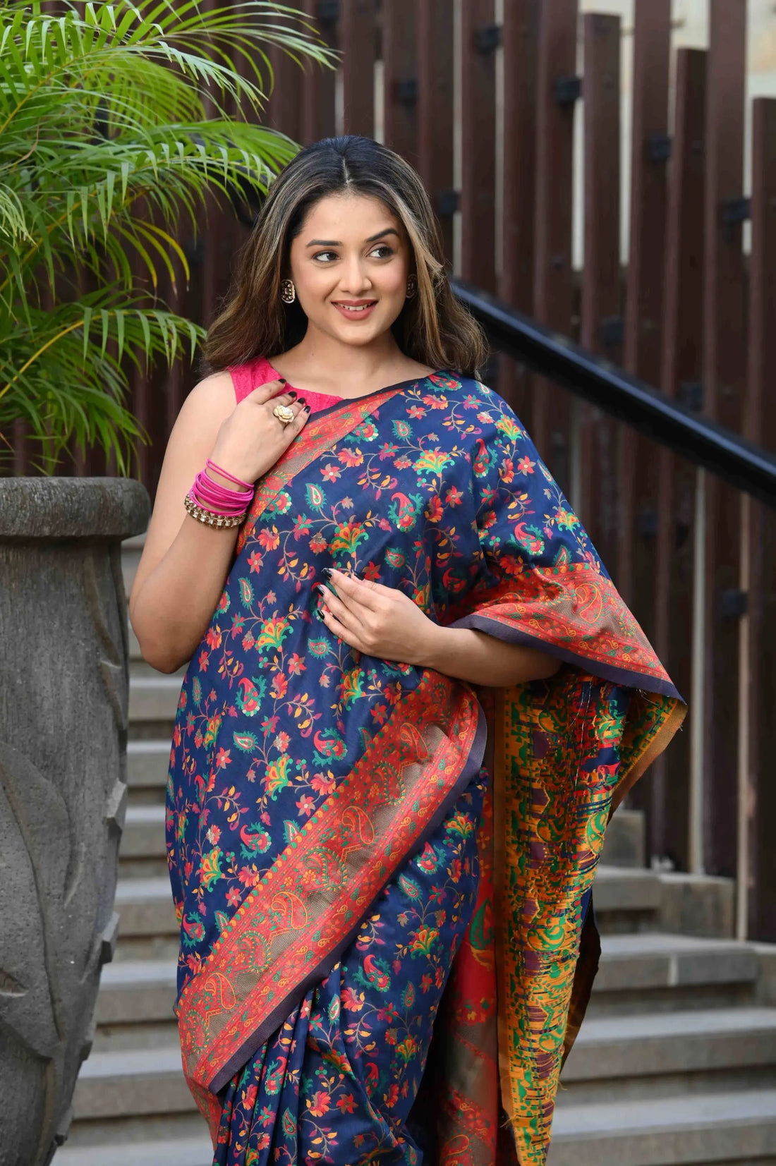 Navy Blue Modal Cotton Silk Saree