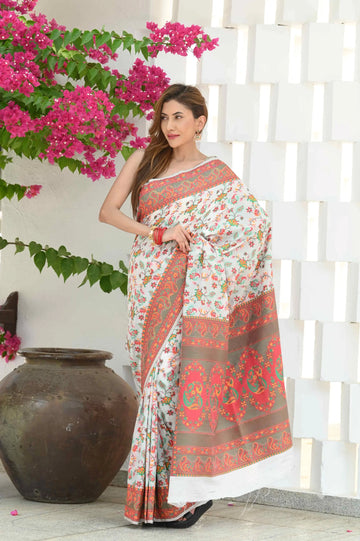 White Modal Cotton Silk Saree