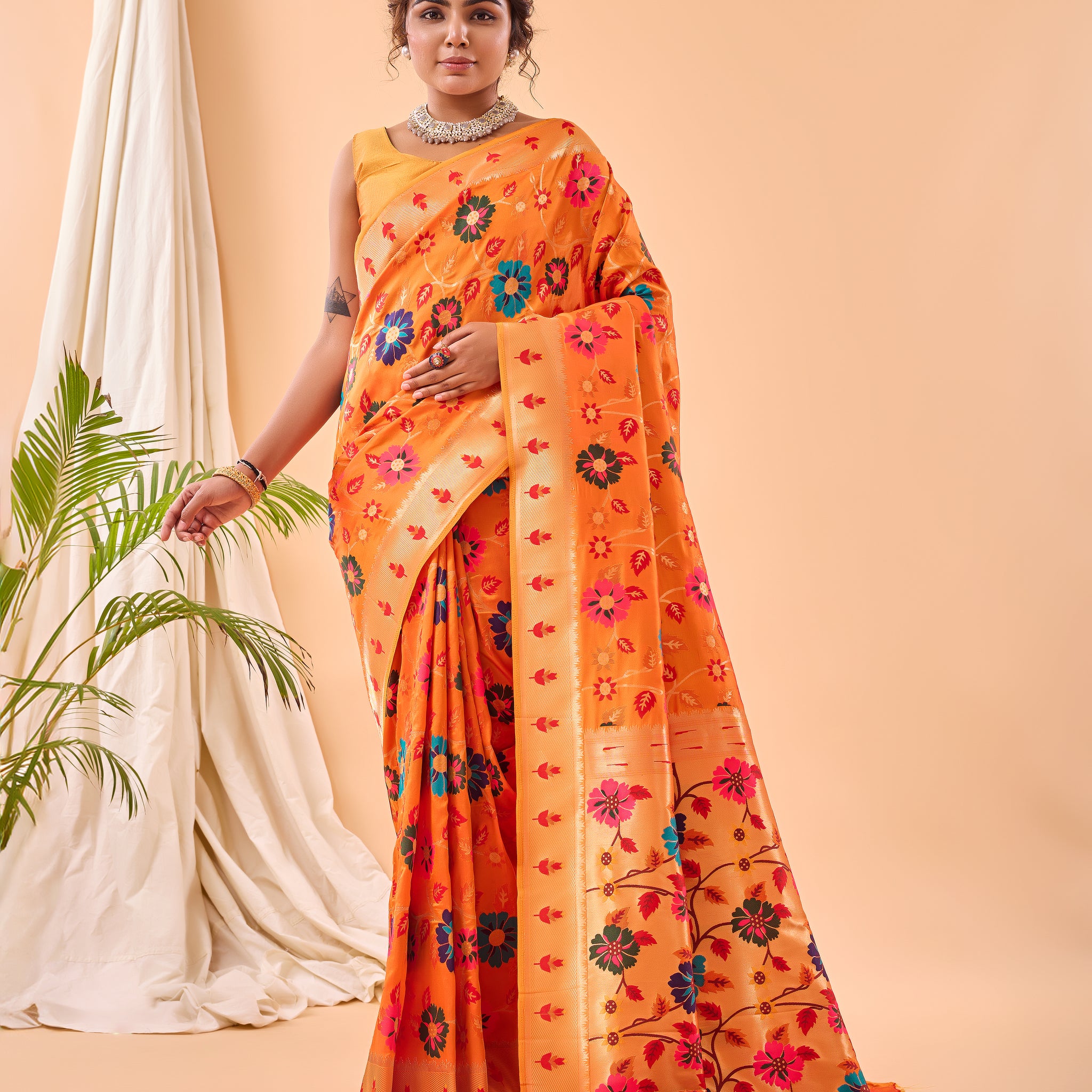 Yellow Paithani Silk Saree