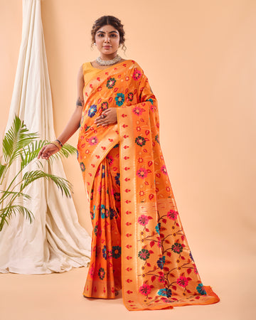 Yellow Paithani Silk Saree