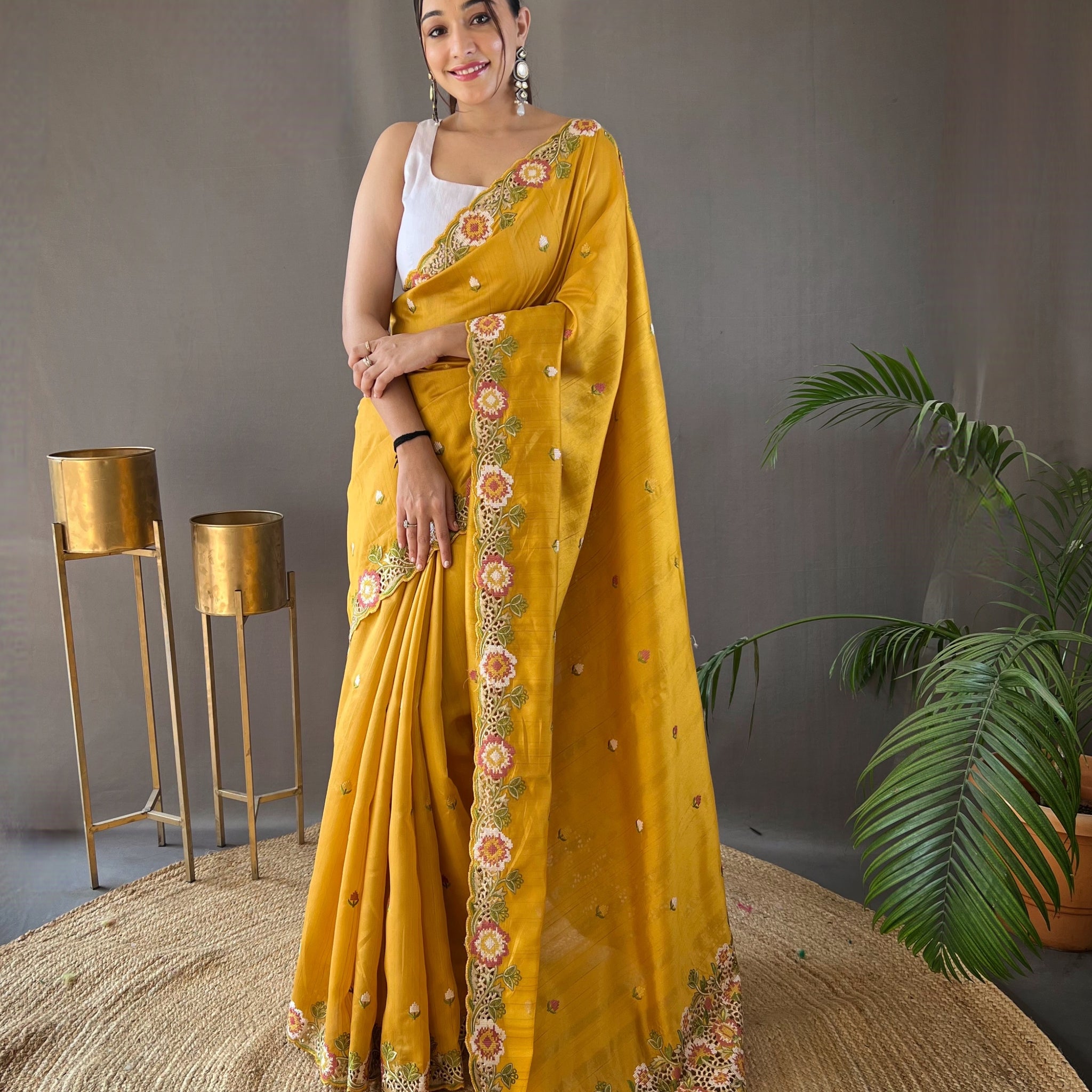 Yellow Tussar Silk Saree