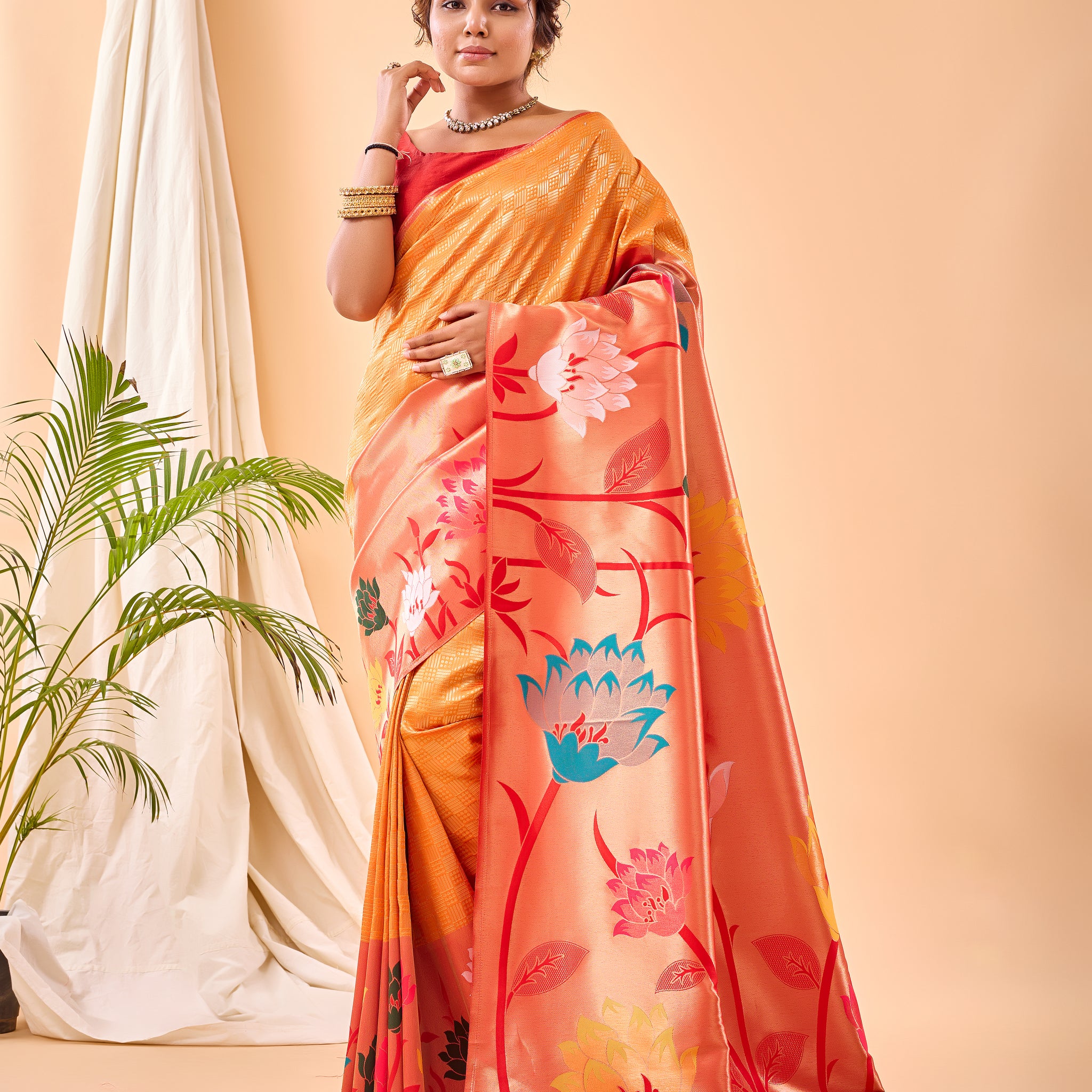 Orange Paithani Silk Saree