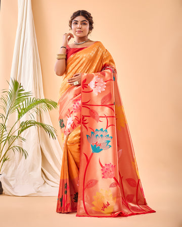 Orange Paithani Silk Saree