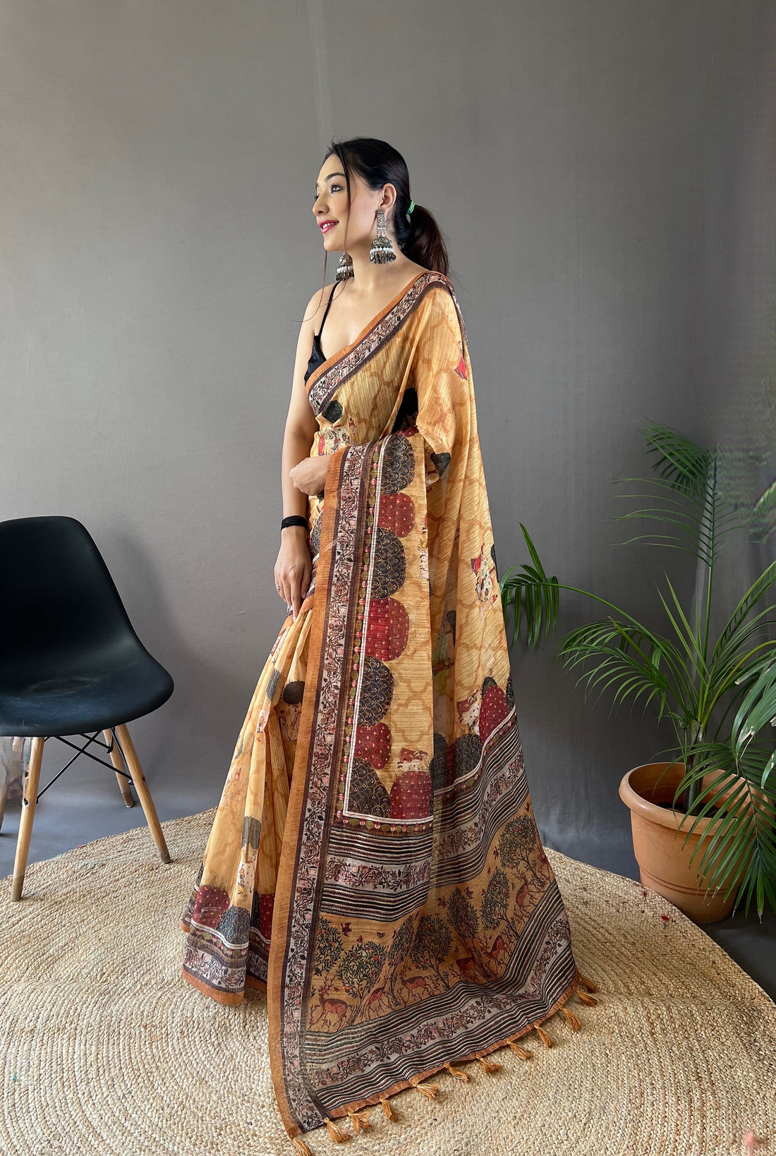 Yellow Soft Cotton Tussar Silk Saree