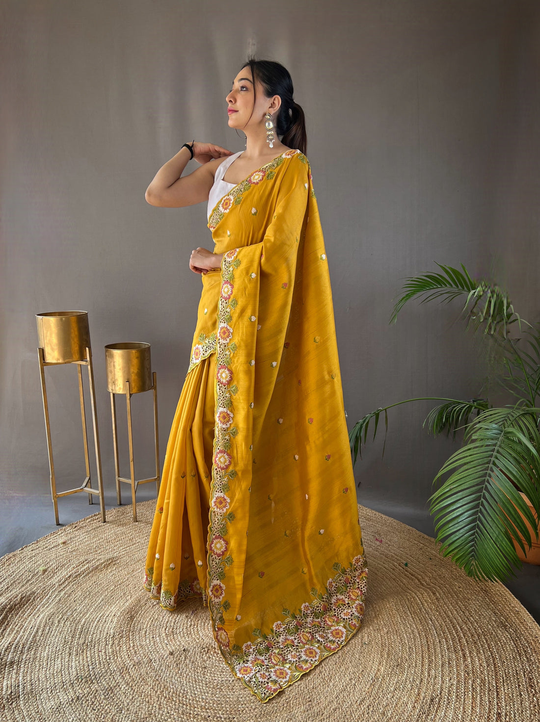 Yellow Tussar Silk Saree