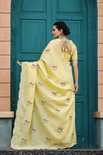 Yellow Tussar Silk Cotton Saree