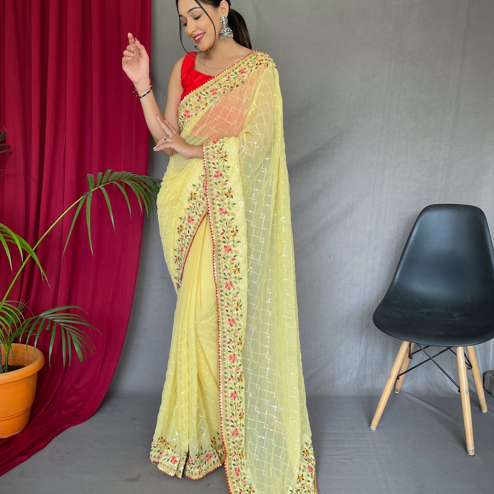 Yellow Georgette Saree