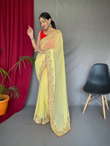 Yellow Georgette Saree