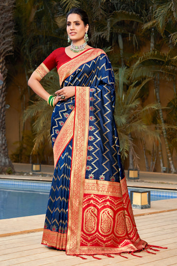 Sangam Navy Blue Banarasi Silk Saree