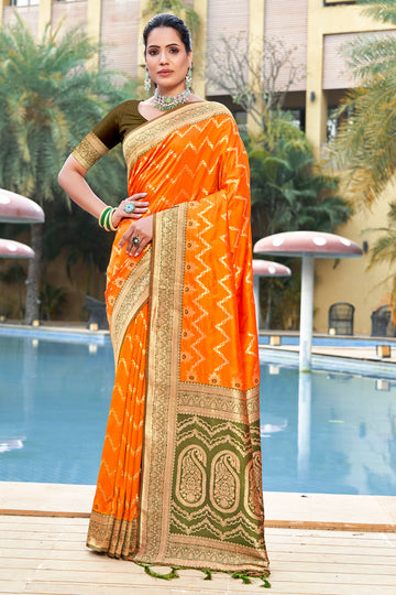 Orange Banarasi Silk Saree