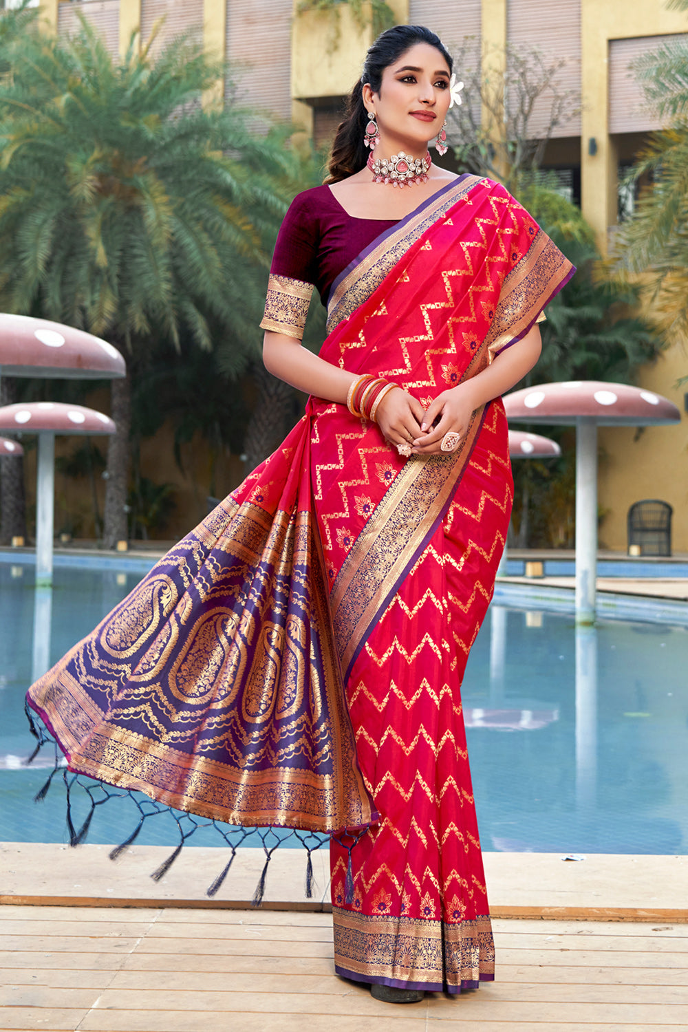 Sangam Red Banarasi Silk Saree