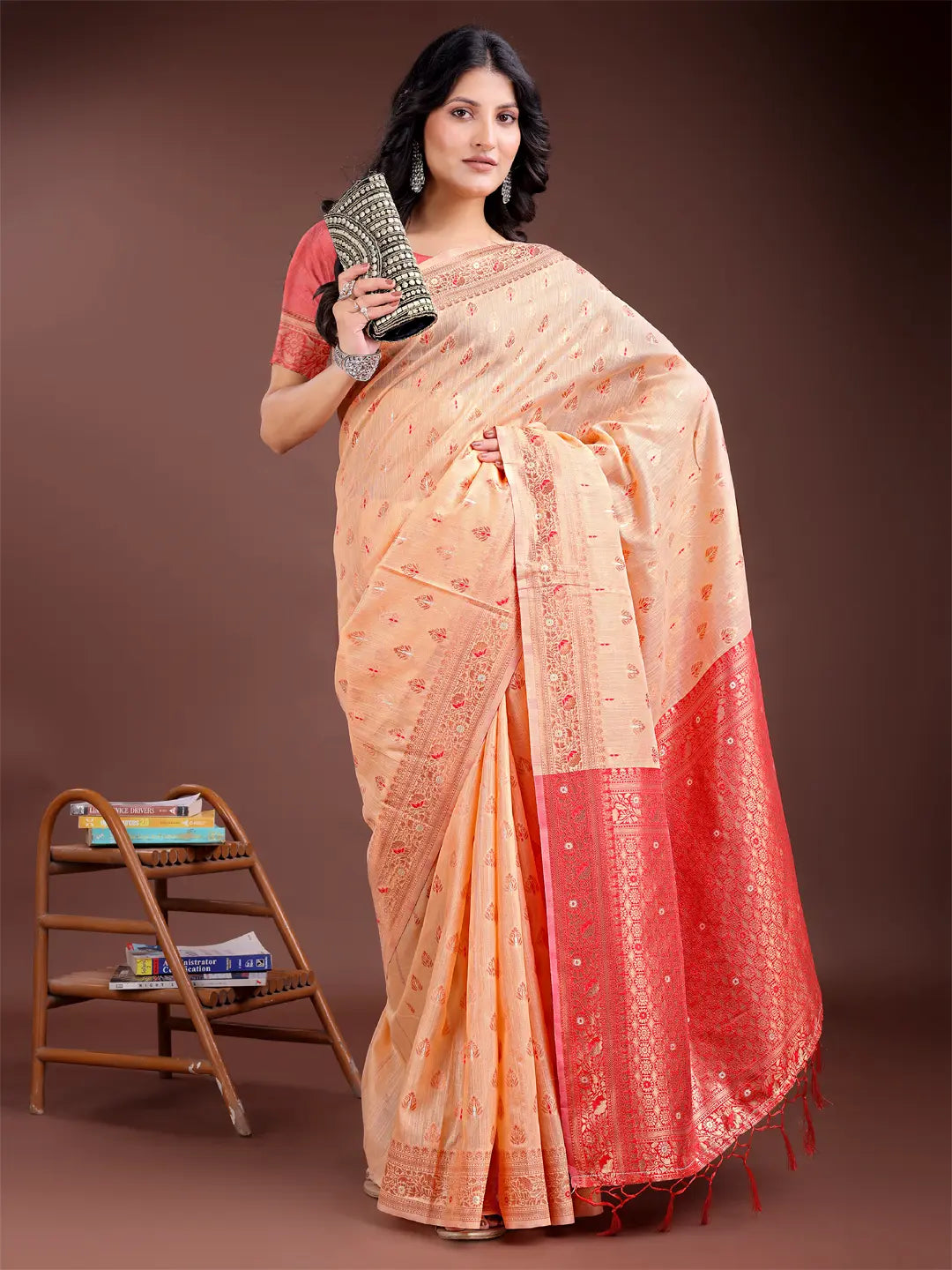 Orange Linen Cotton Saree
