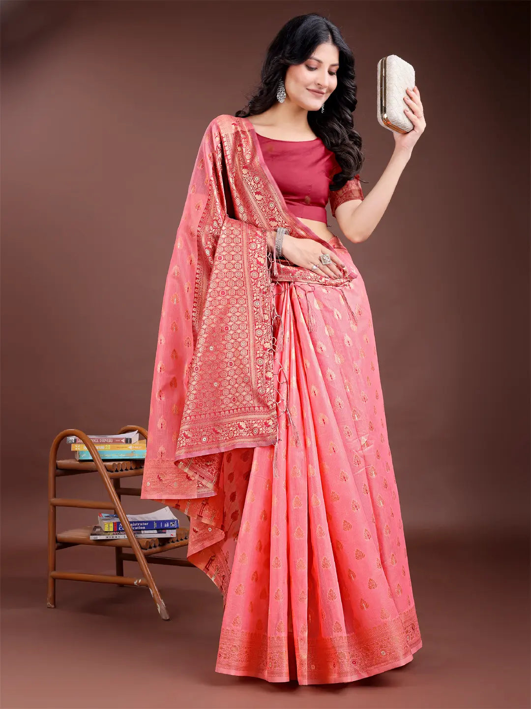 Peach Linen Cotton Saree