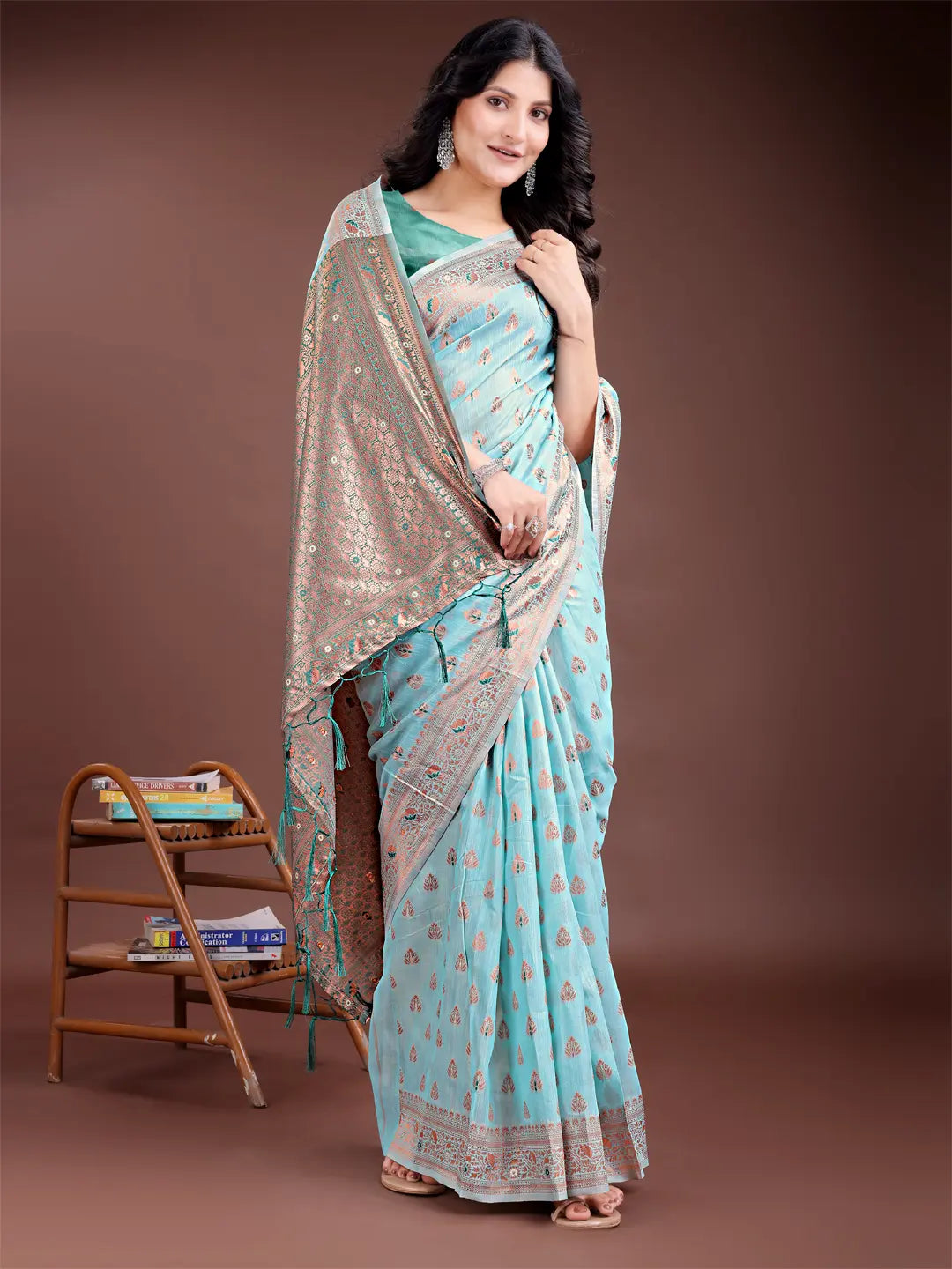 Sea Green Linen Cotton Saree