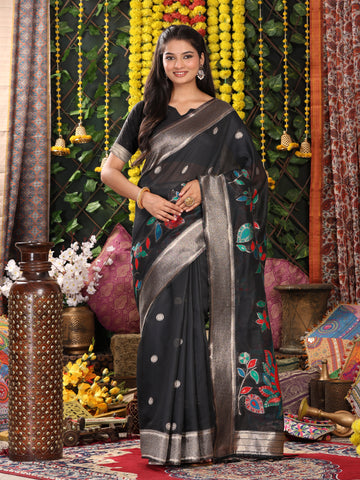 Black Linen Cotton Saree