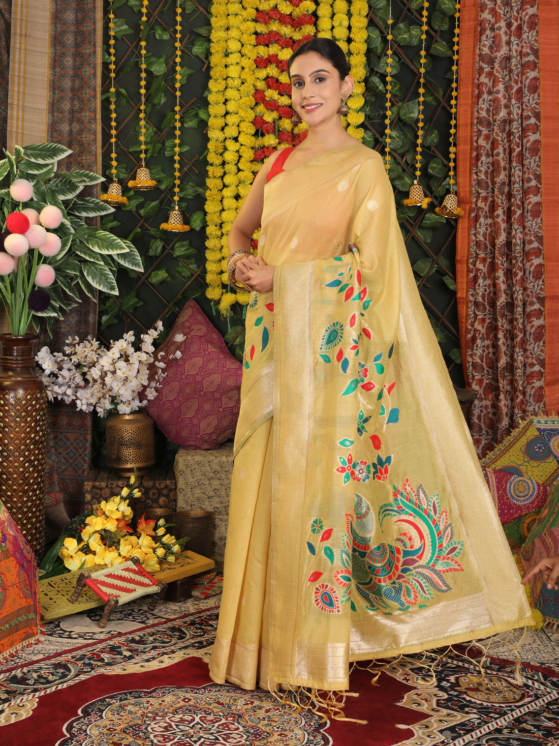 Light Yellow Linen Cotton Saree