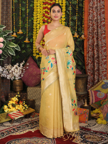 Light Yellow Linen Cotton Saree