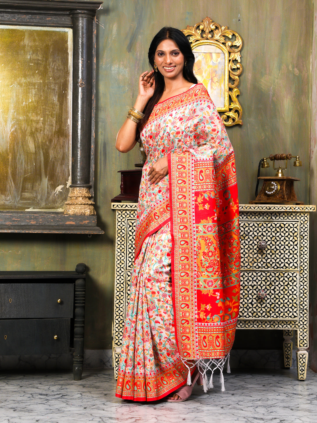 Multicolor Linen Cotton Saree