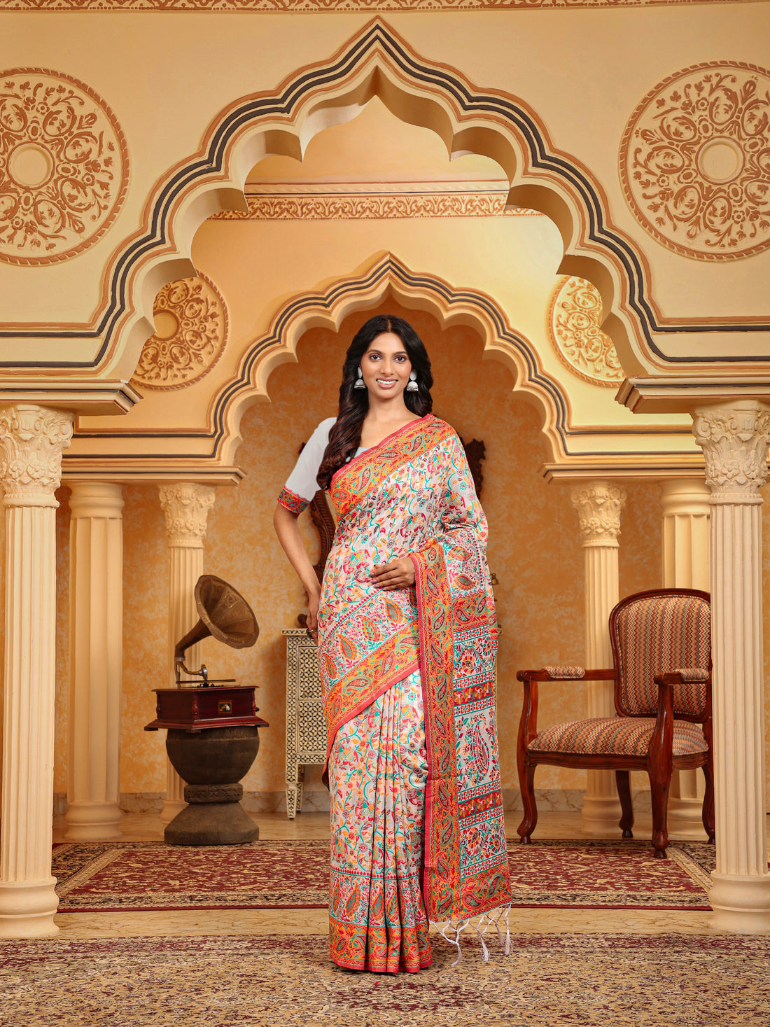Multicolor Linen Cotton Saree