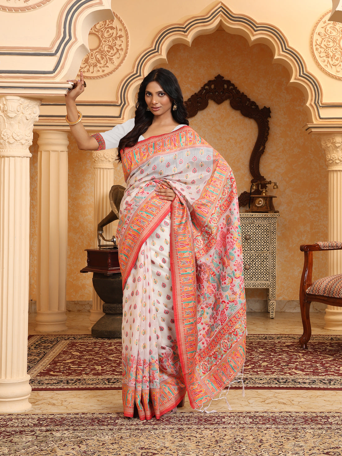 Multicolor Linen Cotton Saree